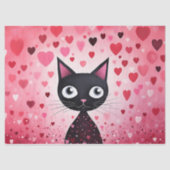 かわいい黒猫とピンクのハートデコパージュ 薄葉紙 (正面)