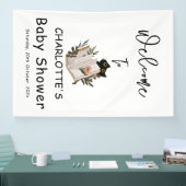 かわいい黒猫とフローラ本赤ちゃんシャワー 横断幕 (トレードショー)