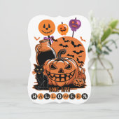 かわいい黒猫と一緒に楽しむスプークタキュラーなハロウィン 招待状 (スタンド正面)
