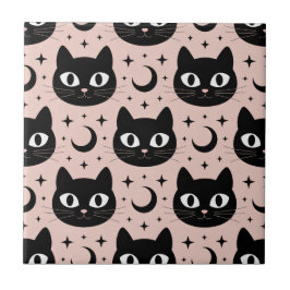 かわいい黒猫と天体のハロウィン タイル