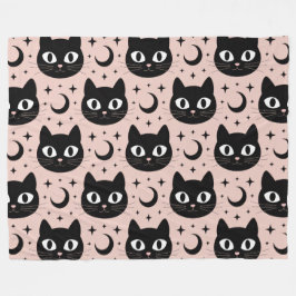 かわいい黒猫と天体のハロウィン フリースブランケット
