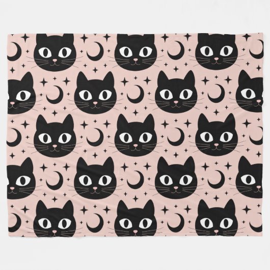 かわいい黒猫と天体のハロウィン フリースブランケット (正面(横))