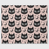 かわいい黒猫と天体のハロウィン ラッピングペーパー (フラット)