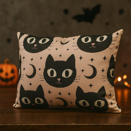 かわいい黒猫と天体のハロウィン ランバークッション