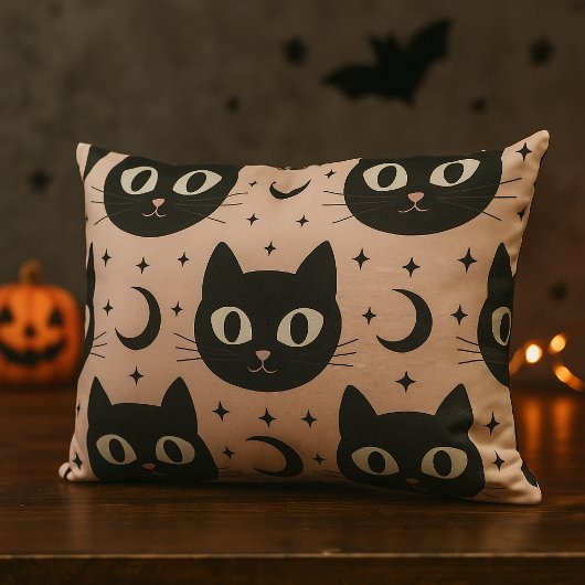 かわいい黒猫と天体のハロウィン ランバークッション