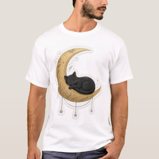 かわいい黒猫と月Tシャツ Tシャツ