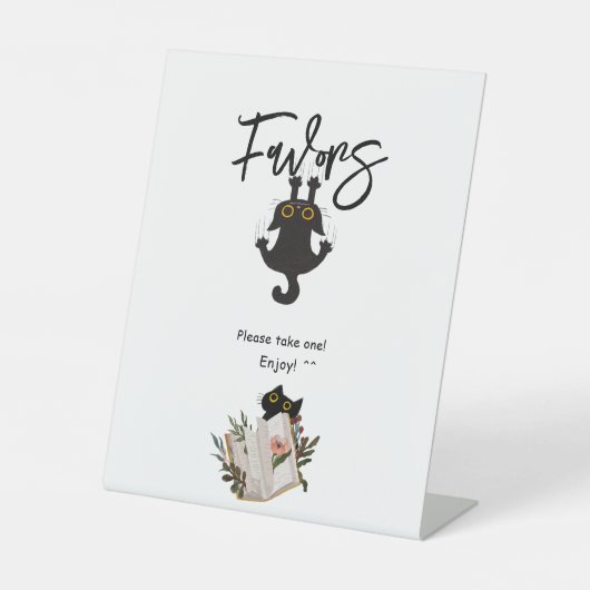 かわいい黒猫と本のベイビーシャワープレゼント 台座サイン (正面)