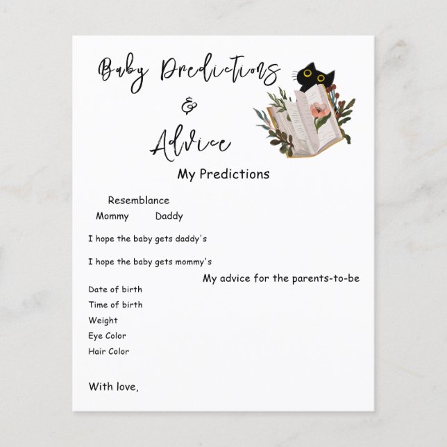 かわいい黒猫と本の赤ちゃんシャワーゲームフライヤー (正面)