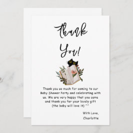 かわいい黒猫と本の赤ちゃんシャワー サンキューカード