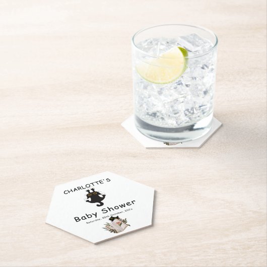 かわいい黒猫と本の赤ちゃんシャワー ペーパーコースター (インサイチュ)