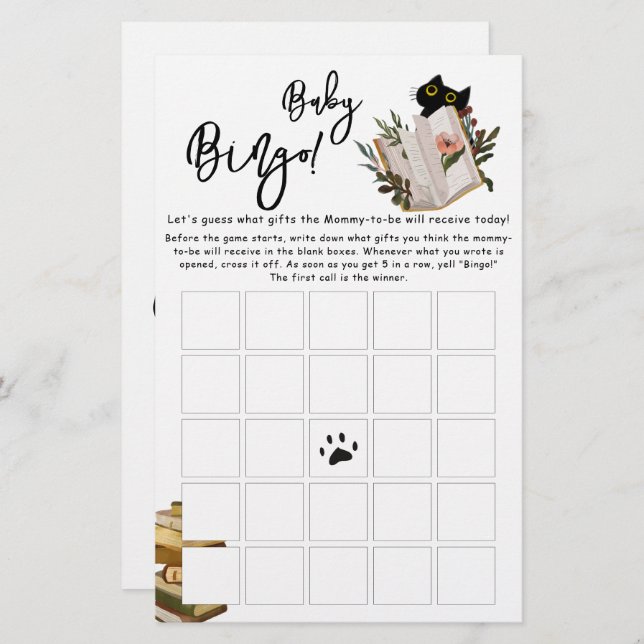 かわいい黒猫と本ベビービンゴゲームフライヤー (正面/裏面)