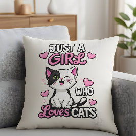 かわいい黒猫と白猫のJust a Girl Who Loves Cats クッション