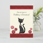 かわいい黒猫と花誕生日招待状 招待状 (スタンド正面)