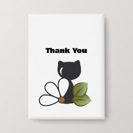 かわいい黒猫と花 - オリジナルデザイン 缶バッジ