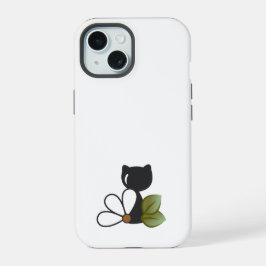 かわいい黒猫と花 - オリジナルデザイン iPhone 15ケース