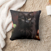かわいい黒猫と花 クッション (ブランケット)