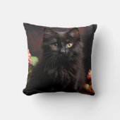 かわいい黒猫と花 クッション (正面)