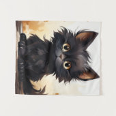 かわいい黒猫と花 タペストリー (正面(横))