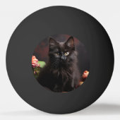 かわいい黒猫と花 卓球ボール (正面)