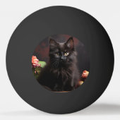 かわいい黒猫と花 卓球ボール (裏面)