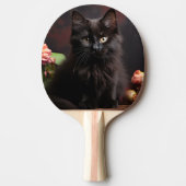 かわいい黒猫と花 卓球ラケット (正面)