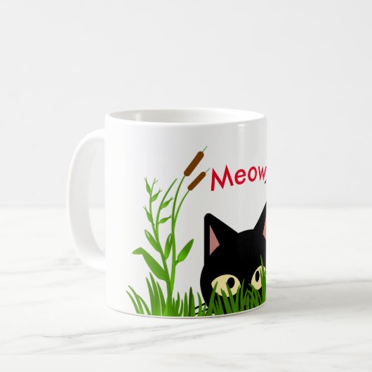 かわいい黒猫と蝶の庭のマグカップ コーヒーマグカップ (正面左)