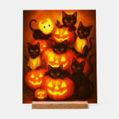 かわいい黒猫と輝くハロウィンのカボチャ アクリルサイン (正面)