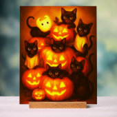 かわいい黒猫と輝くハロウィンのカボチャ アクリルサイン (ニュートラル)