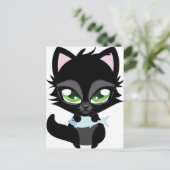 かわいい黒猫と魚 ポストカード (スタンド正面)
