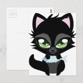 かわいい黒猫と魚 ポストカード (正面/裏面)