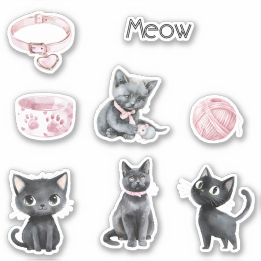 かわいい黒猫にゃんこ首輪毛糸 シール (正面)