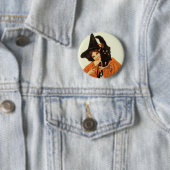 かわいい黒猫のいるヴィンテージの美しい魔女 缶バッジ (インサイチュ)