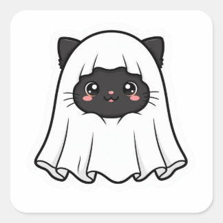 かわいい黒猫のおばけのハロウィン スクエアシール