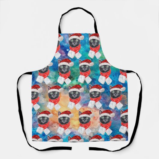 かわいい黒猫のおもしろいクリスマス エプロン (正面)