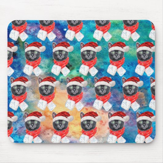 かわいい黒猫のおもしろいクリスマス マウスパッド (正面)