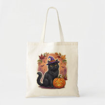 かわいい黒猫のかぼちゃのハロウィントートバッグ