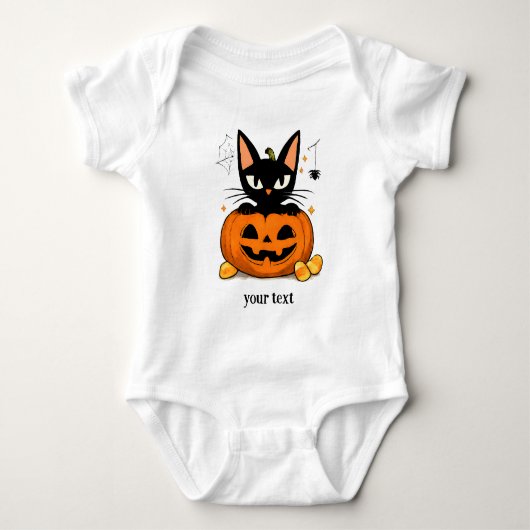 かわいい黒猫のかぼちゃハロウィン ベビーボディスーツ (正面)