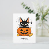 かわいい黒猫のかぼちゃハロウィン ポストカード (スタンド正面)