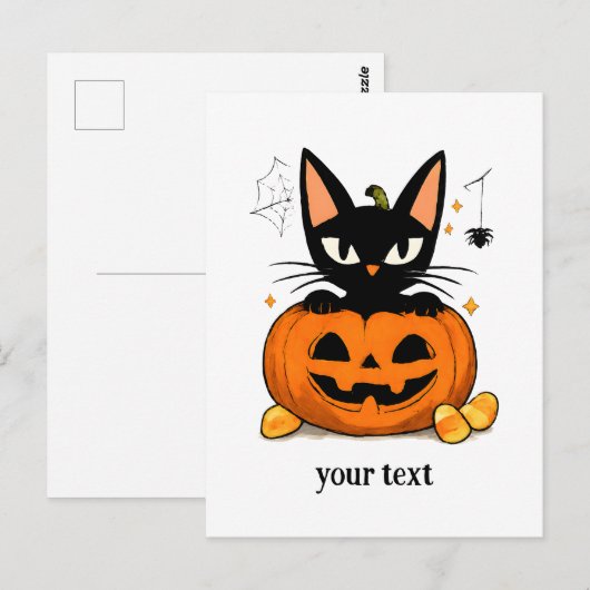 かわいい黒猫のかぼちゃハロウィン ポストカード (正面/裏面)