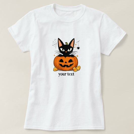 かわいい黒猫のかぼちゃハロウィン Tシャツ (デザイン正面)