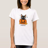 かわいい黒猫のかぼちゃハロウィン Tシャツ (正面)
