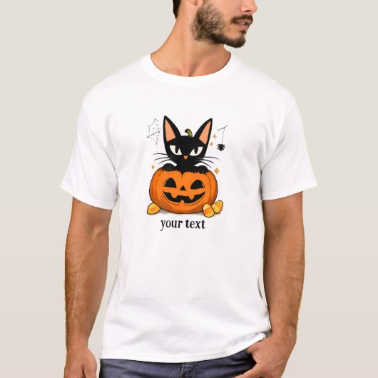 かわいい黒猫のかぼちゃハロウィン Tシャツ (正面)