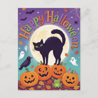 かわいい黒猫のかぼちゃ ハッピーハロウィンポストカード シーズンポストカード