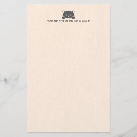 かわいい黒猫のぞきカスタム文字ベージュ 便箋 (正面)
