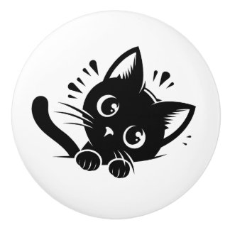 かわいい黒猫ののぞき見 セラミックノブ