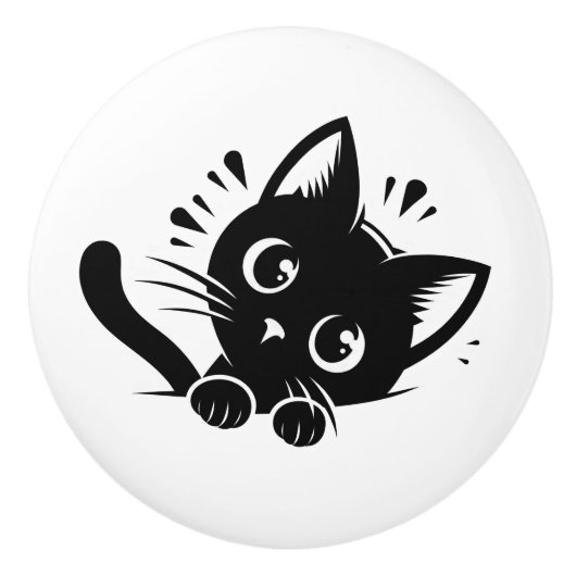 かわいい黒猫ののぞき見 セラミックノブ (正面)