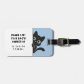 かわいい黒猫ののぞき見 ブルーとホワイト ラゲッジタグ (正面横)