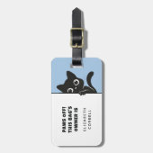 かわいい黒猫ののぞき見 ブルーとホワイト ラゲッジタグ (正面縦)