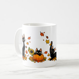 かわいい黒猫のほっこり秋ミニマリストの秋のギフト コーヒーマグカップ