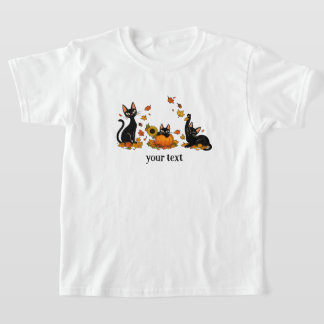 かわいい黒猫のほっこり秋ミニマリストの秋のギフト Tシャツ